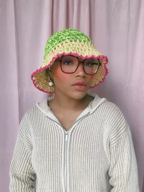 (1 Of 1) Green, Pink Crochet Hat - READY TO SHIP