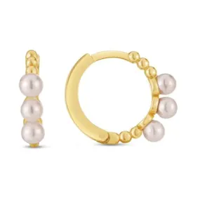 14kt Gold Pearl Huggie Earring