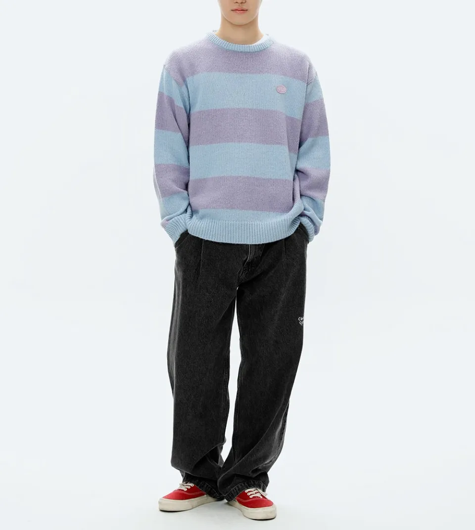 87MM  |Crew Neck Stripes Unisex Blended Fabrics Street Style