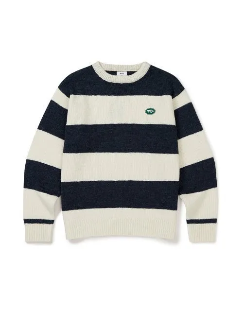 87MM  |Crew Neck Stripes Unisex Blended Fabrics Street Style