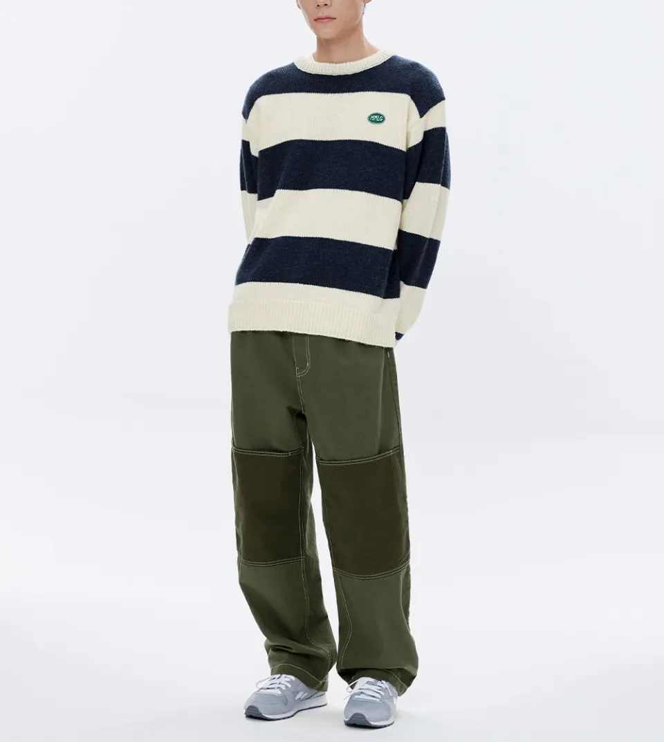 87MM  |Crew Neck Stripes Unisex Blended Fabrics Street Style