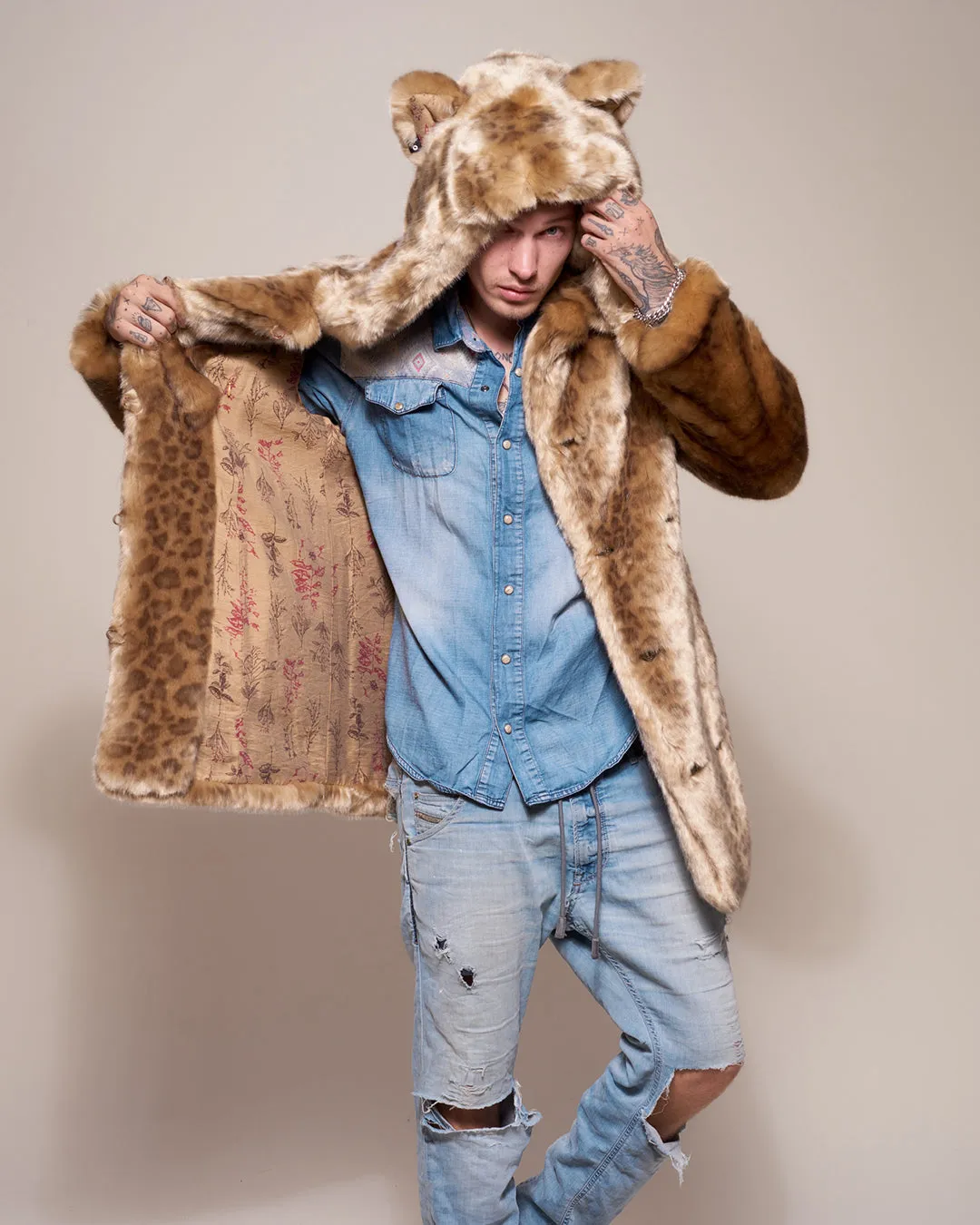 African Golden Cat Luxe Classic Faux Fur Coat | Men's