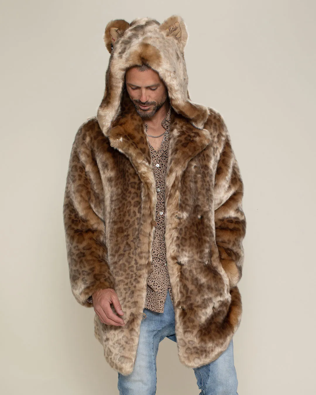 African Golden Cat Luxe Classic Faux Fur Coat | Men's