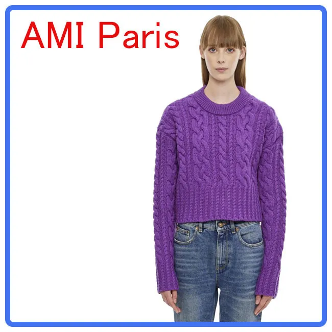 AMI PARIS  |Casual Style Wool U-Neck Long Sleeves Plain Office Style