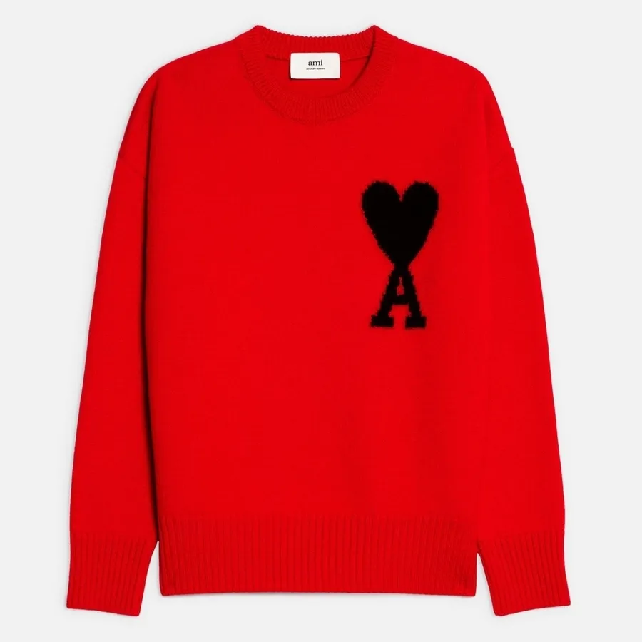 AMI PARIS  |Crew Neck Heart Unisex Wool Oversized Logo Designers