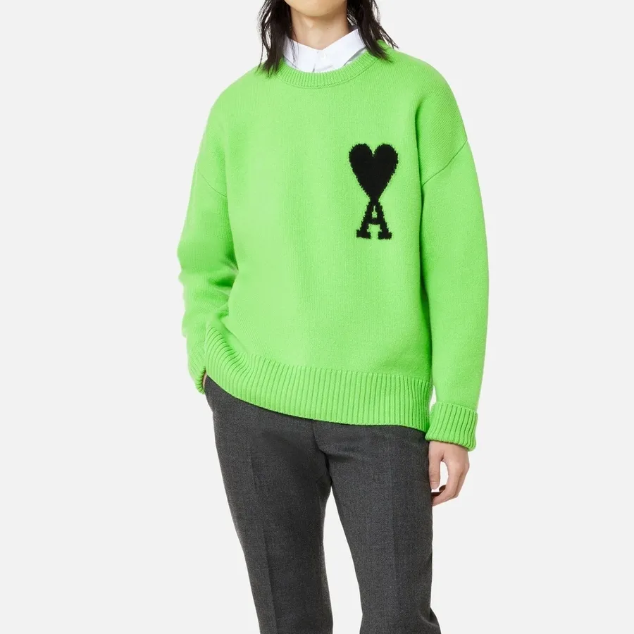 AMI PARIS  |Crew Neck Heart Unisex Wool Oversized Logo Designers