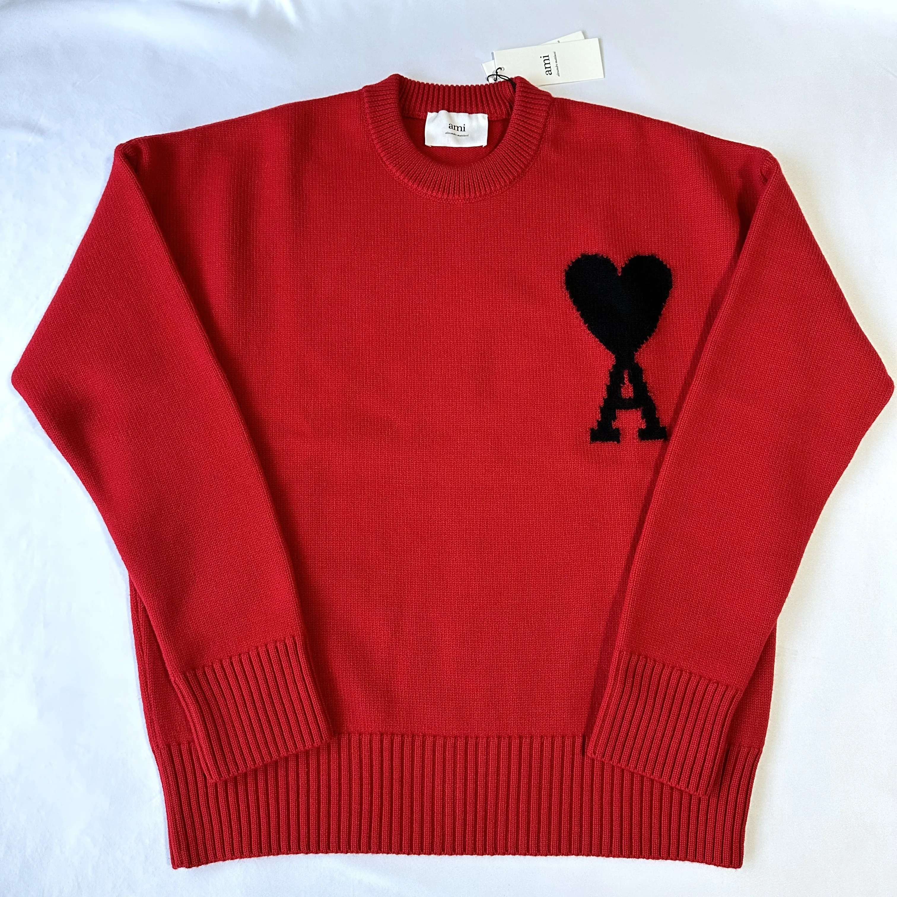 AMI PARIS  |Crew Neck Heart Unisex Wool Oversized Logo Designers