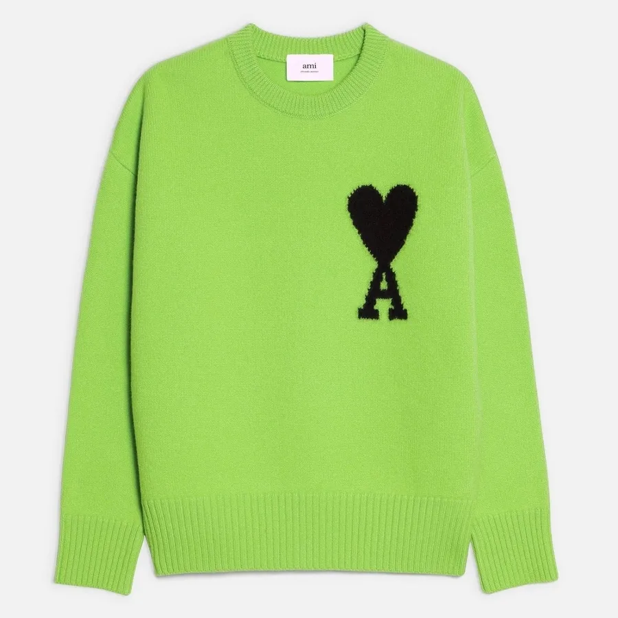 AMI PARIS  |Crew Neck Heart Unisex Wool Oversized Logo Designers