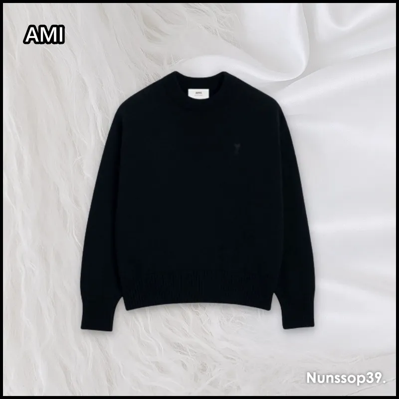 AMI PARIS  |Crew Neck Unisex Street Style Long Sleeves Plain Logo