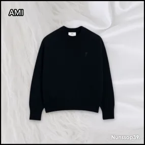 AMI PARIS  |Crew Neck Unisex Street Style Long Sleeves Plain Logo