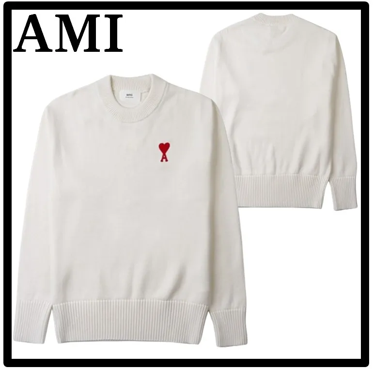 AMI PARIS  |Crew Neck Unisex Wool Street Style Cotton Logo Designers