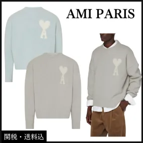 AMI PARIS  |Crew Neck Unisex Wool Street Style Long Sleeves Plain Logo