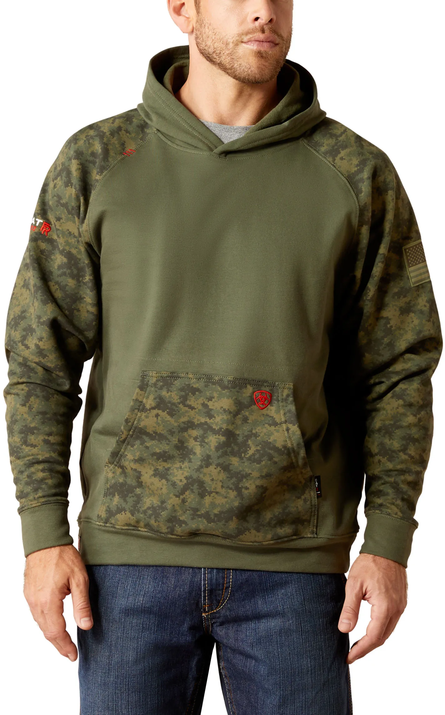 Ariat Men's FR Army Green Camo Digi DuraStretch Patriot Work Hoodie