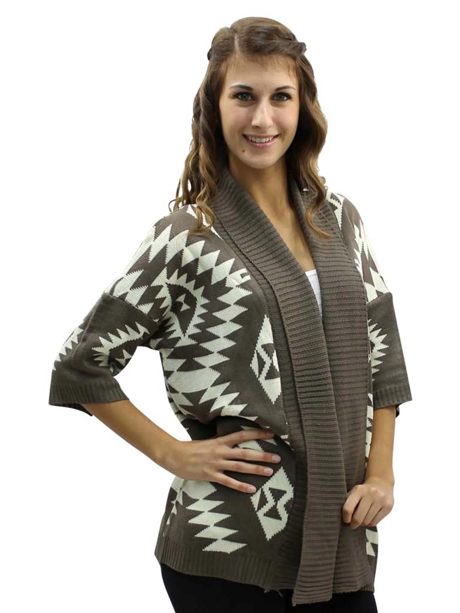 Aztec Print Open Front Cardigan Sweater