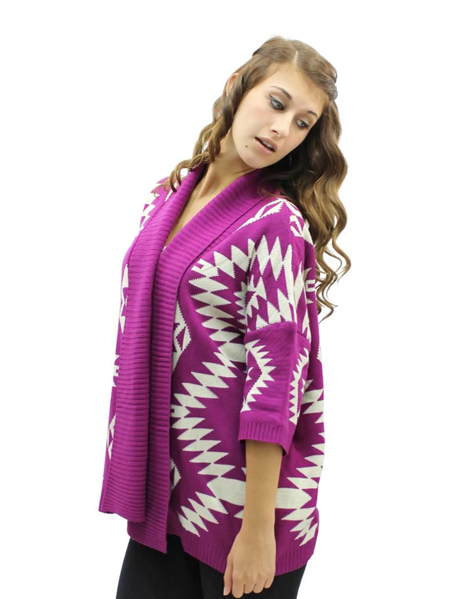 Aztec Print Open Front Cardigan Sweater