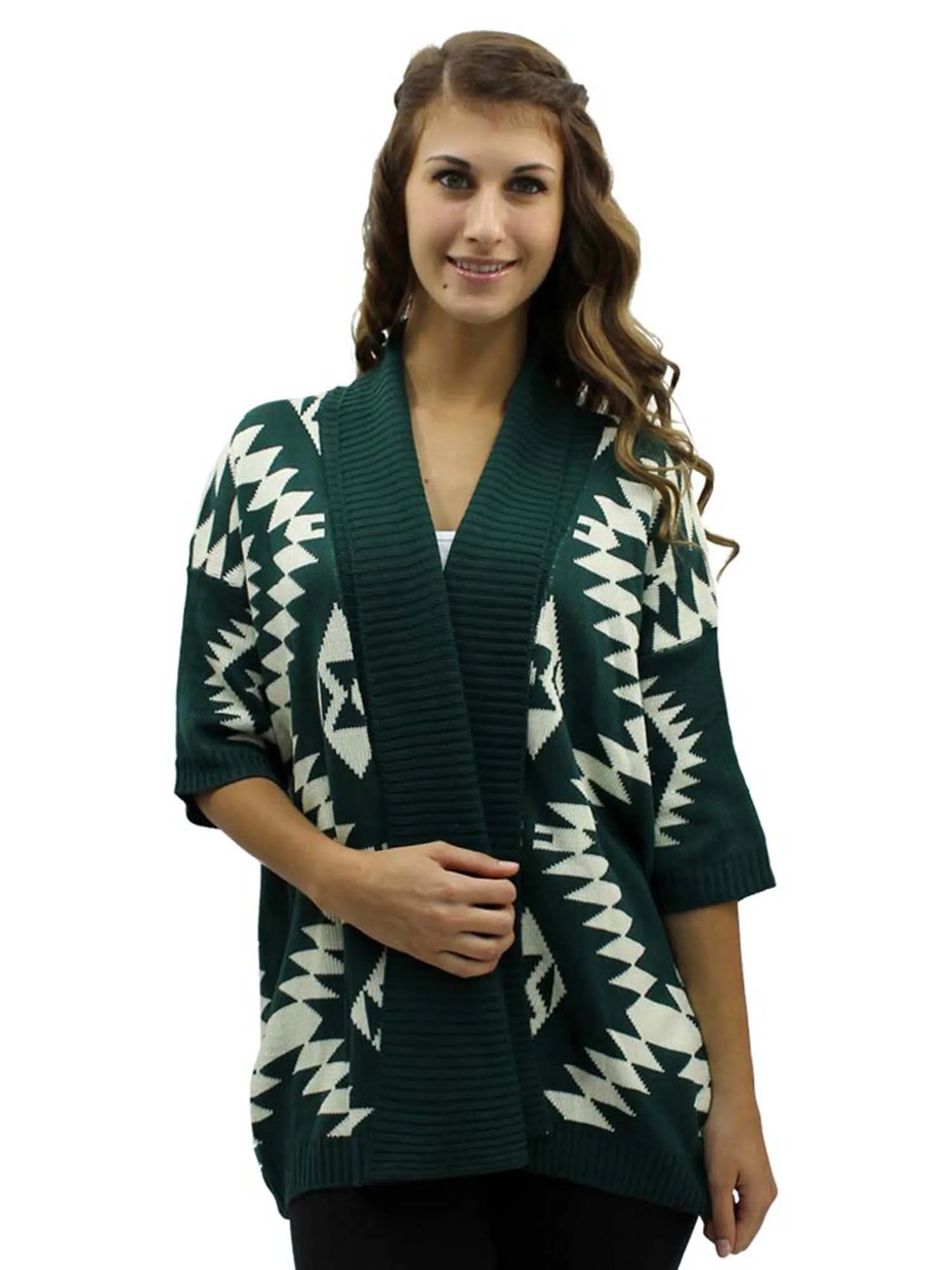 Aztec Print Open Front Cardigan Sweater