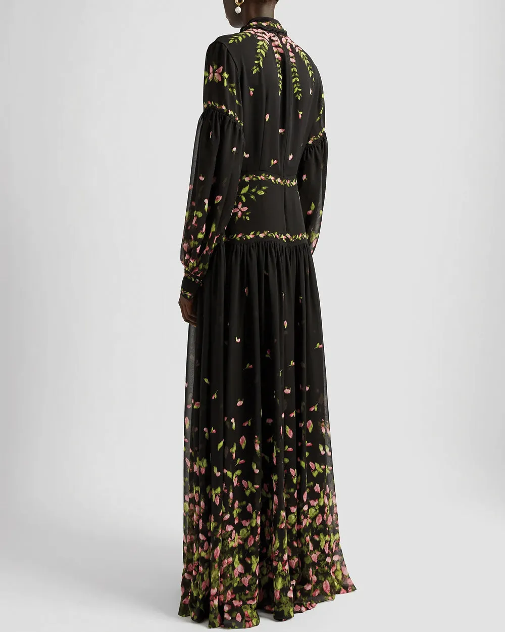 Black Blouson Sleeve Tie Neck Gown