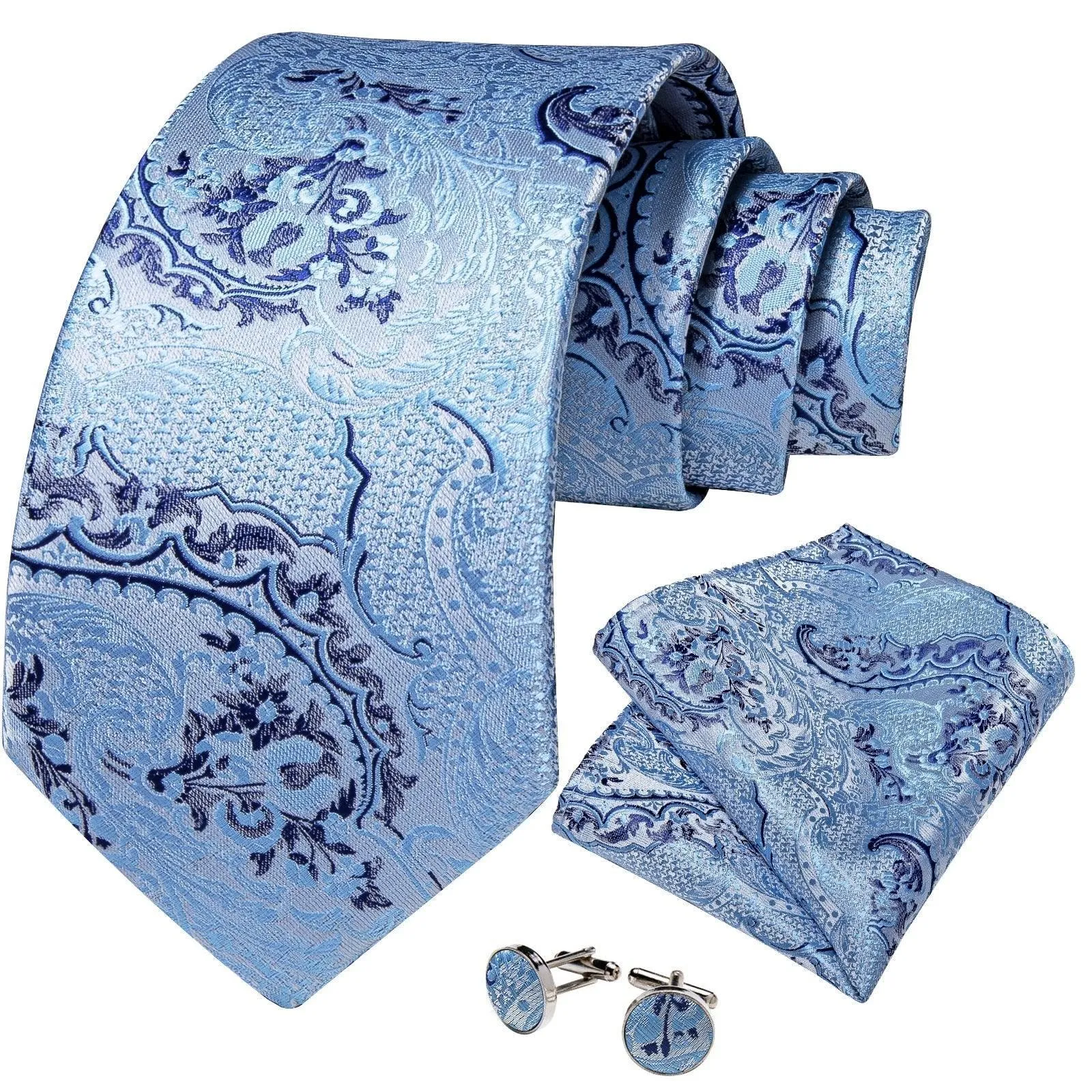 Blue Paisley Silk Necktie Set