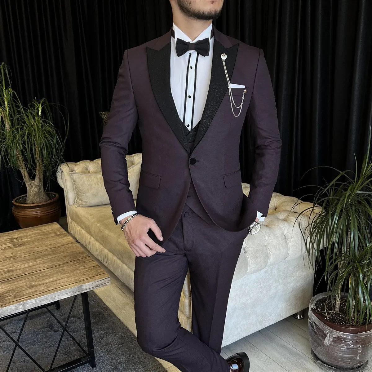 Bojoni Cagliari Bordeaux Slim-Fit Tuxedo 3-Piece