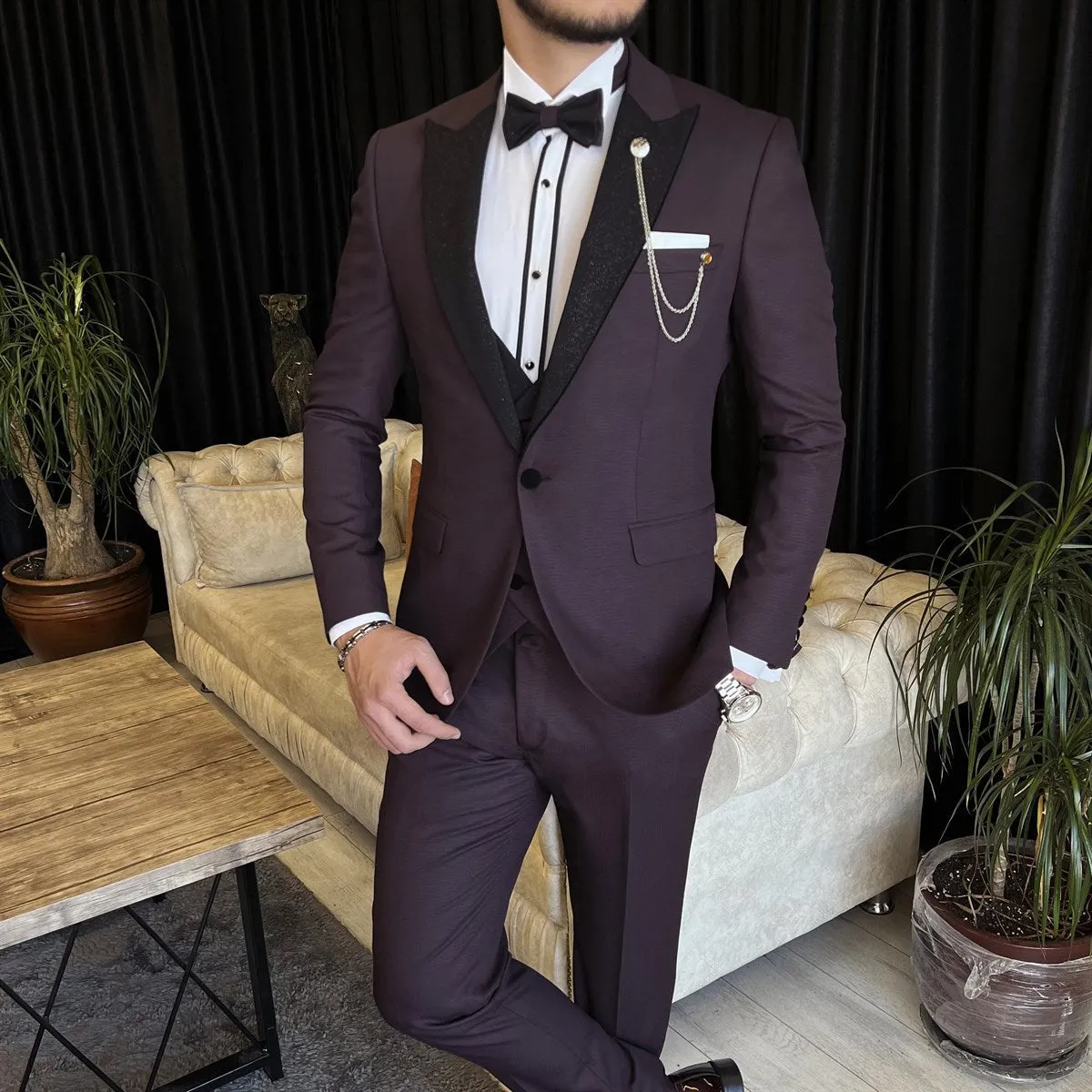 Bojoni Cagliari Bordeaux Slim-Fit Tuxedo 3-Piece