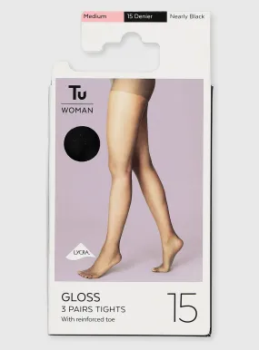 Buy Nearly Black 15 Denier Gloss Tights 3 Pack XL | Tights | Tu