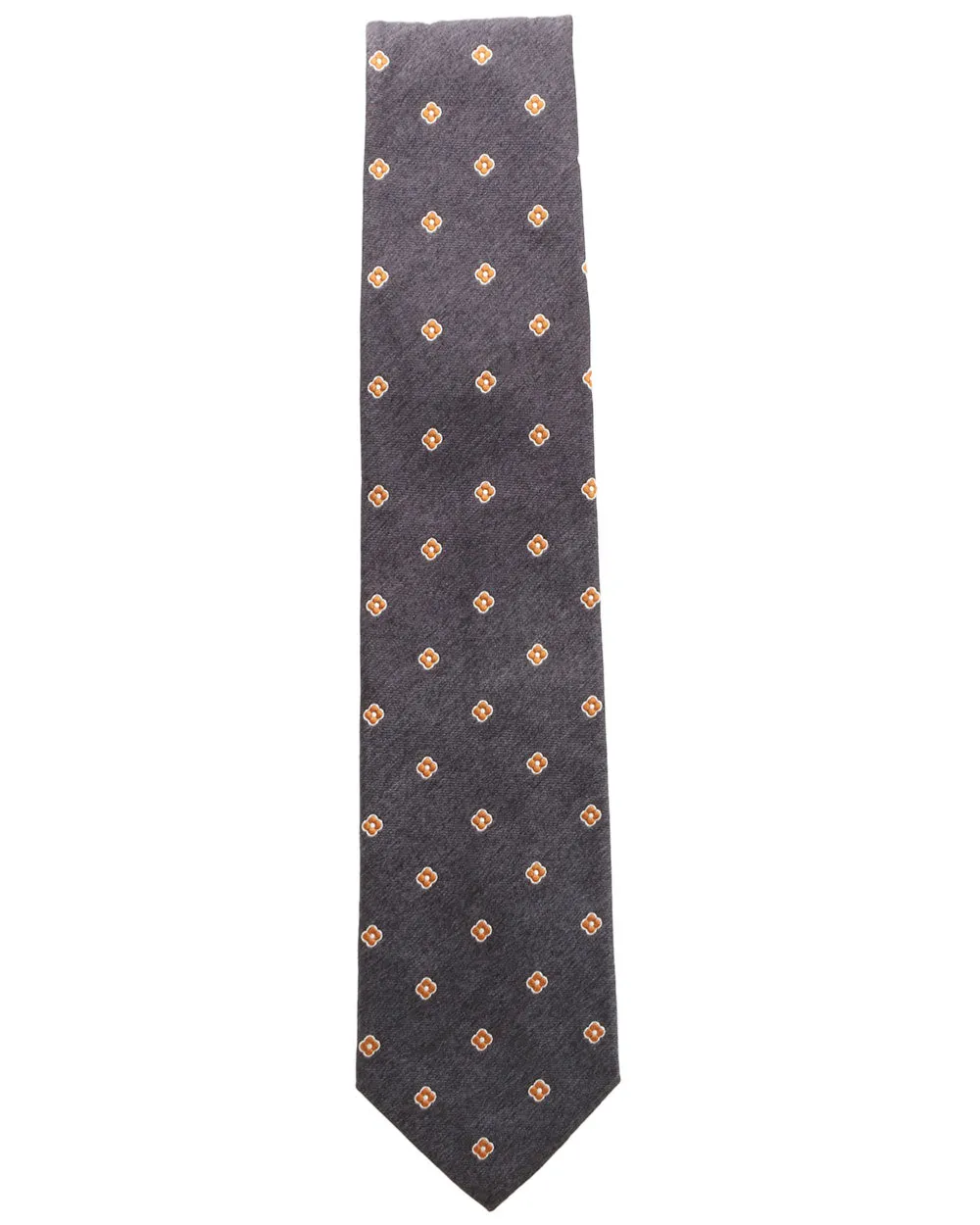 Charcoal and Orange Micro Floral Silk Tie