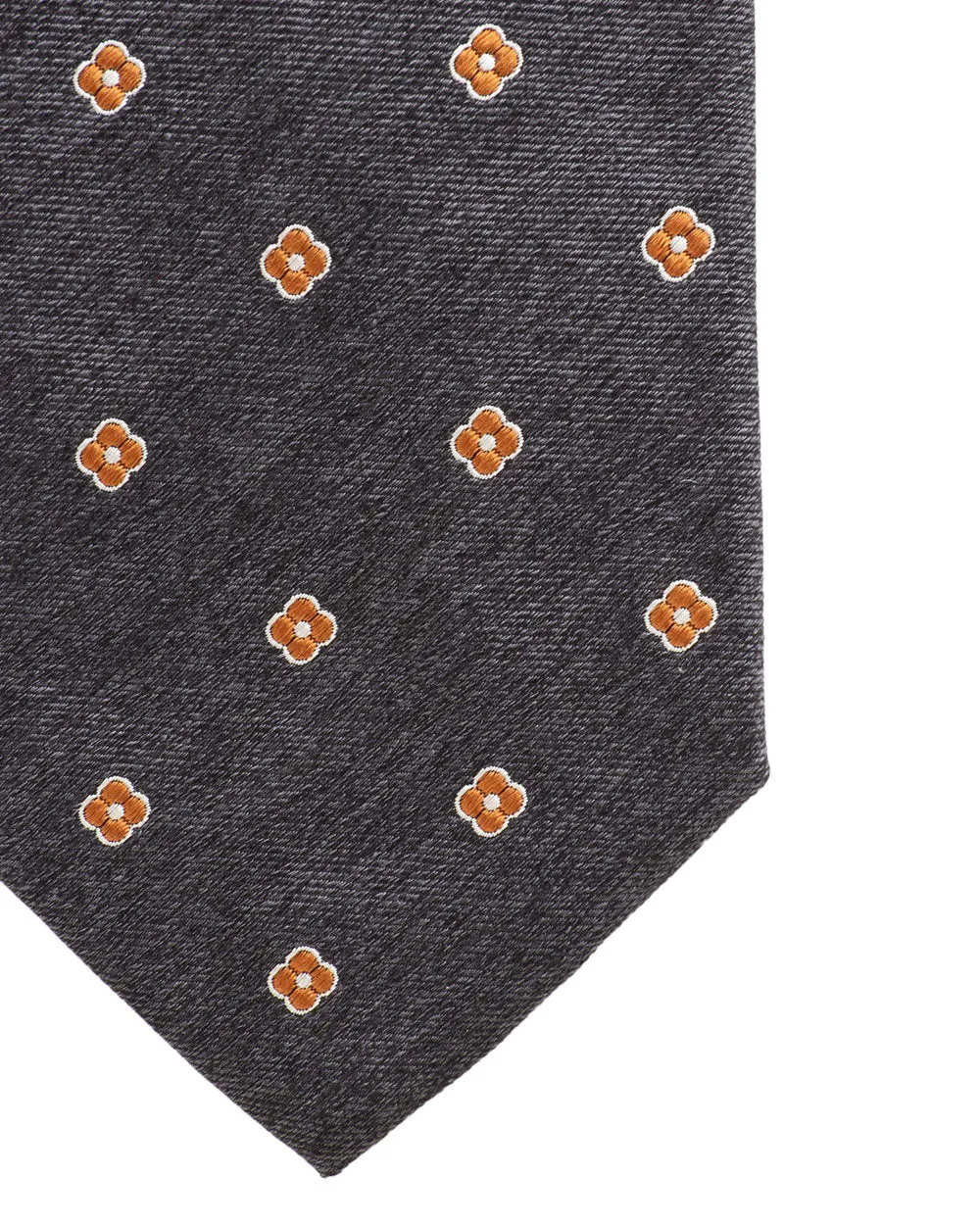 Charcoal and Orange Micro Floral Silk Tie