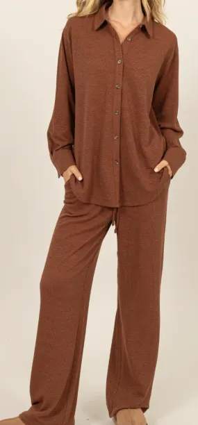 Chestnut Button Down Top and Pant Set