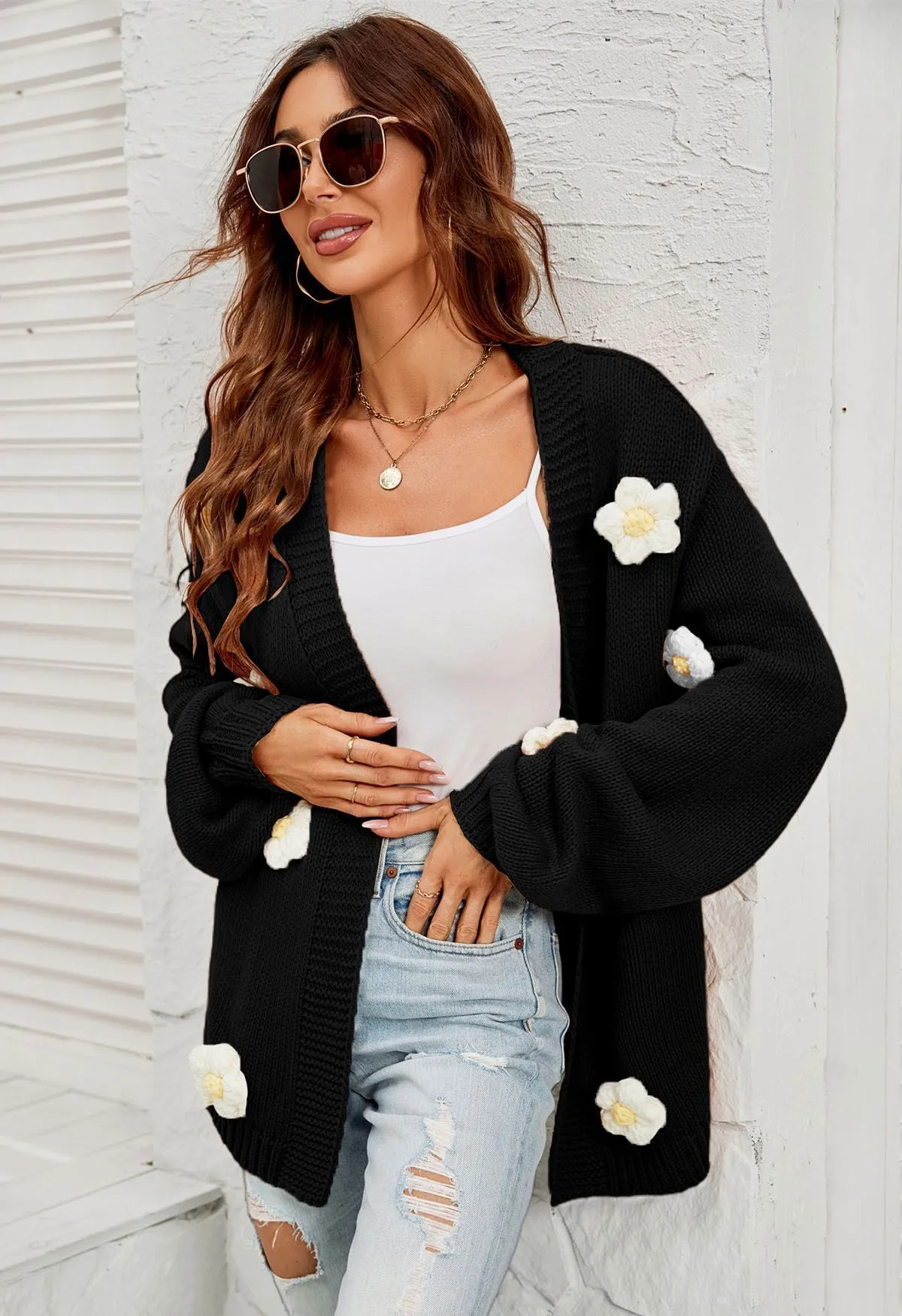 Chicwish  |Flower Patterns Casual Style Long Sleeves Party Style