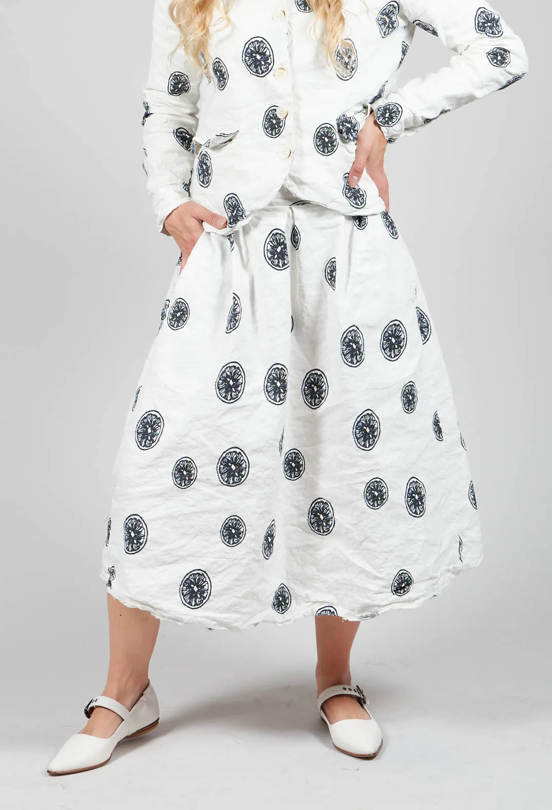 Citrus Print White Skirt