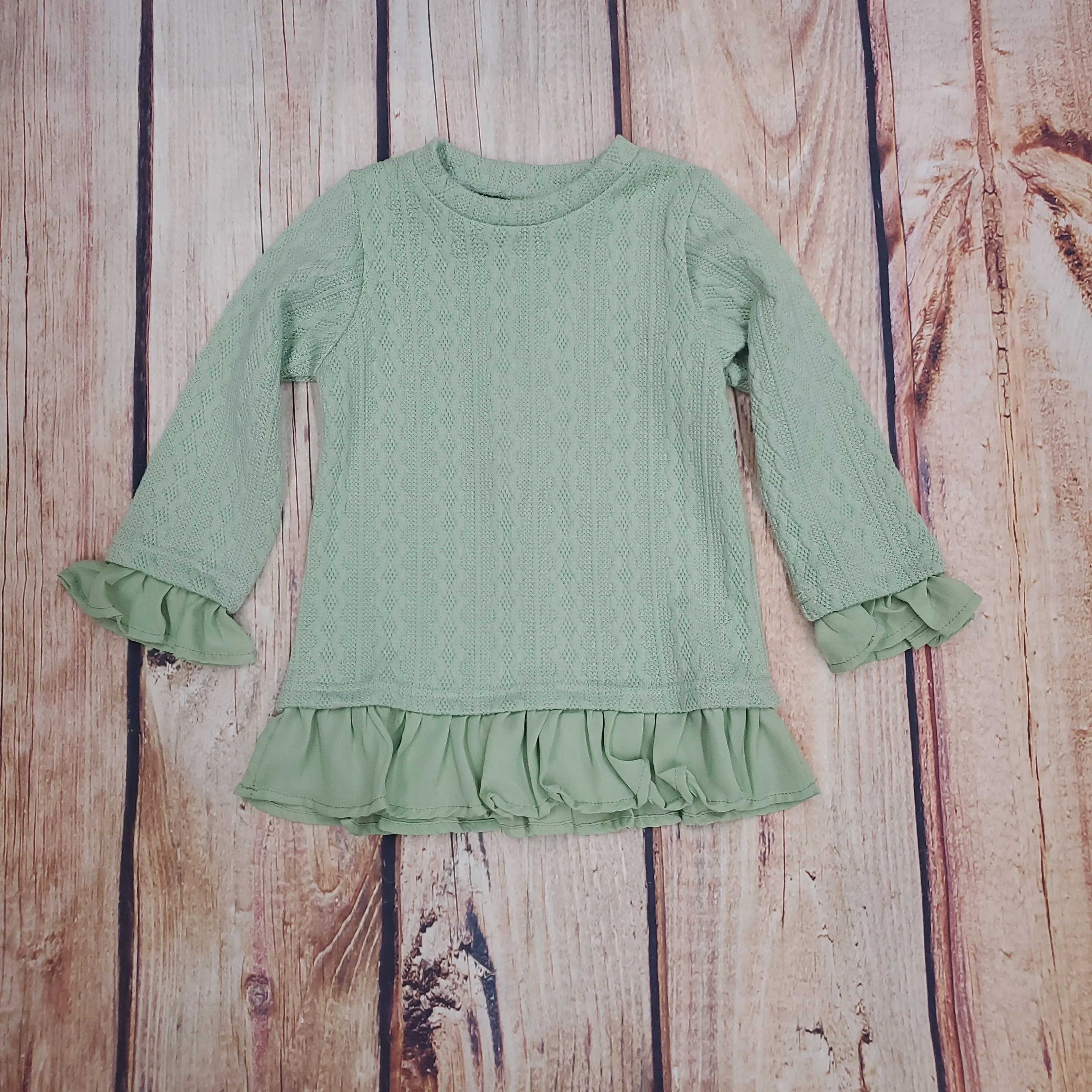 CLEARANCE ML KIDS GREEN RUFFLE DETAIL SWEATER