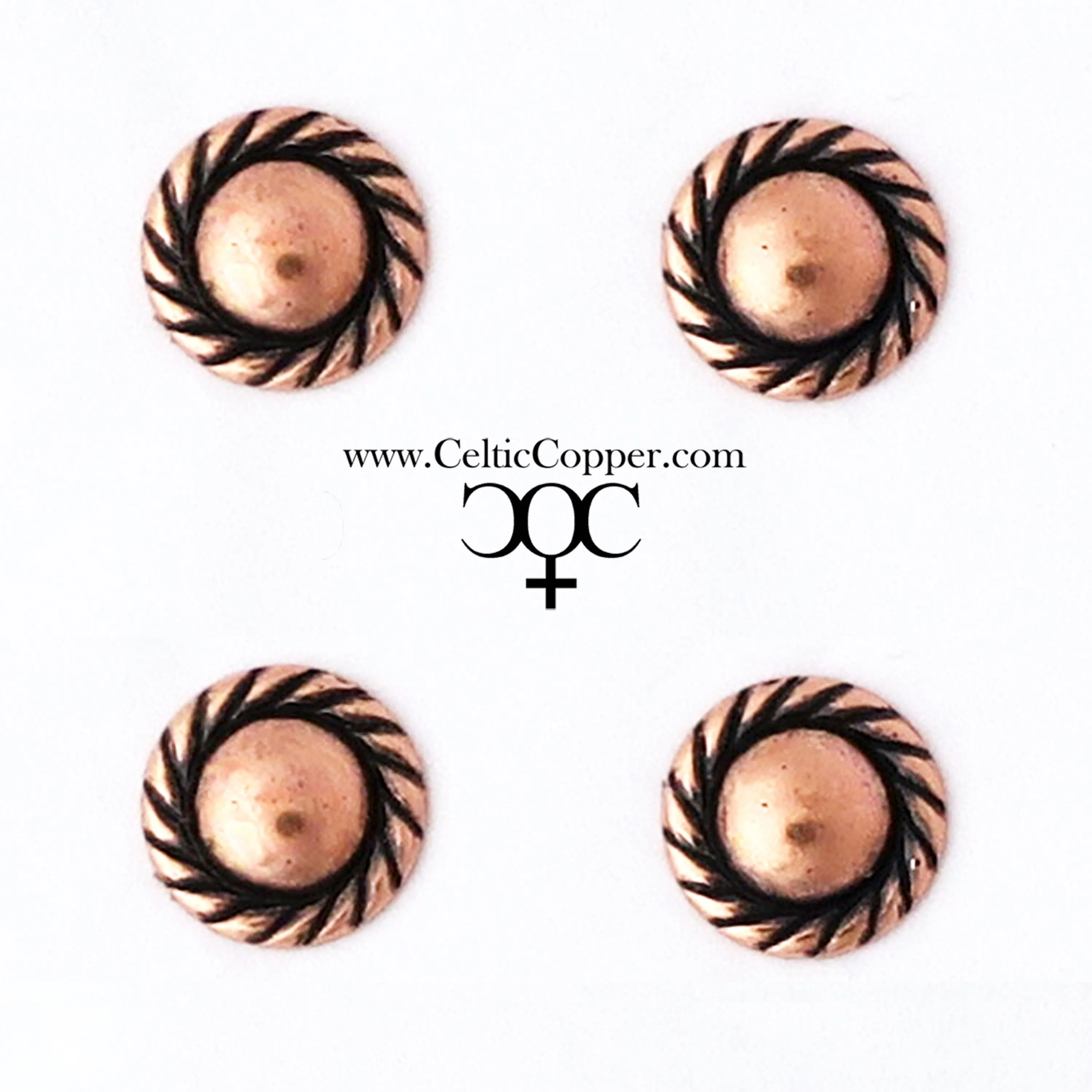 Copper Stud Earrings 2 Pair Set Solid Copper Rope Edged Copper Earring Studs