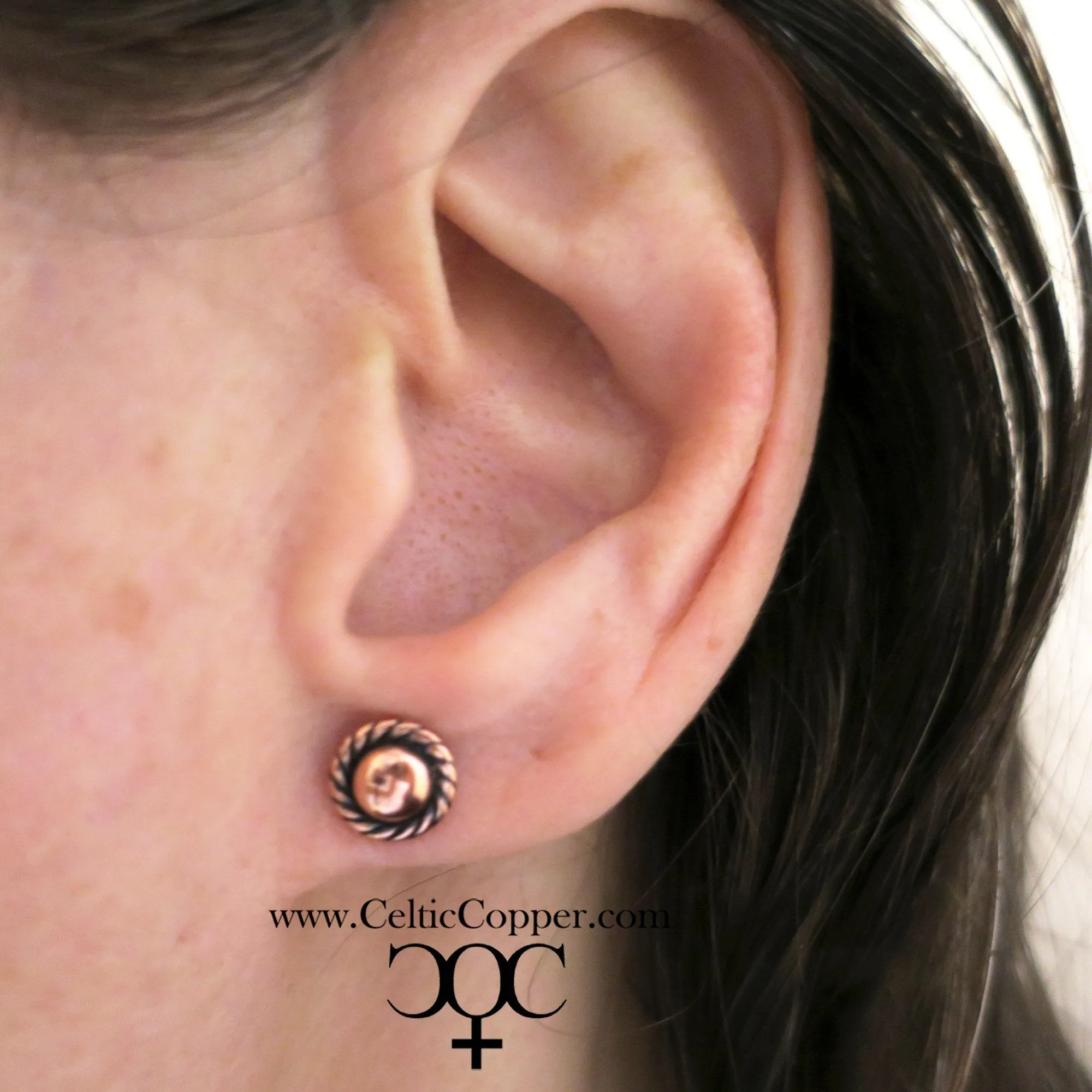 Copper Stud Earrings 2 Pair Set Solid Copper Rope Edged Copper Earring Studs