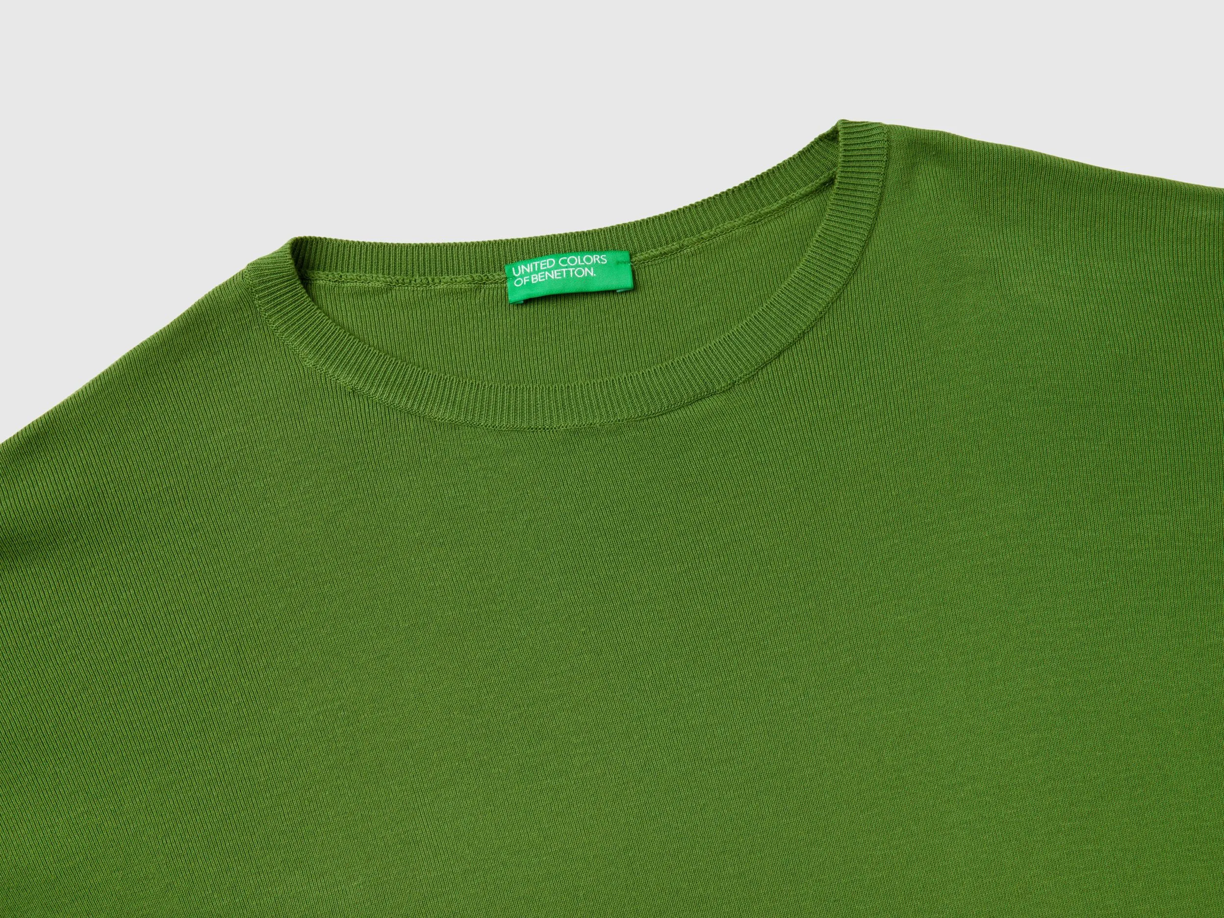 Cotton sweater with round neck - Military Green | Benetton