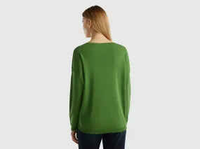 Cotton sweater with round neck - Military Green | Benetton