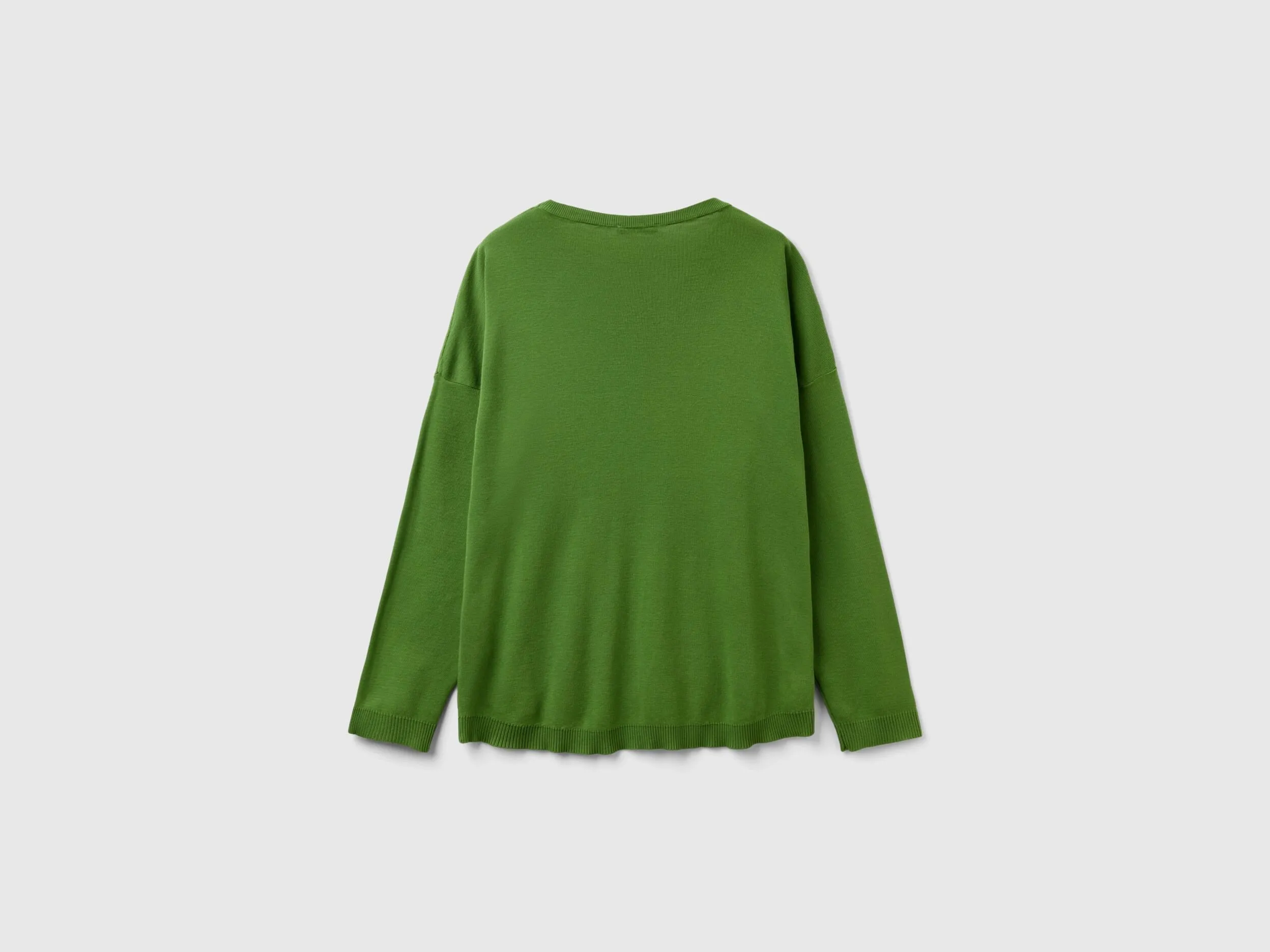 Cotton sweater with round neck - Military Green | Benetton