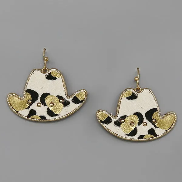 Cowboy Hat Genuine Leather Drop Earrings