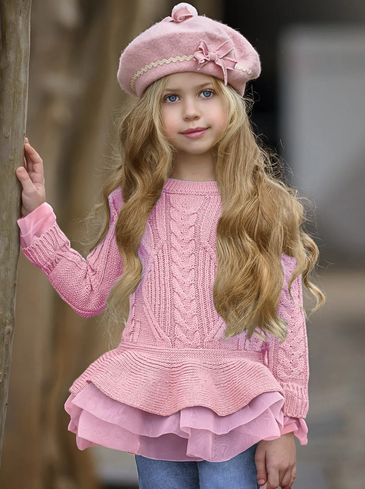 Cute As Pie Pink Cable Knit Tutu Sweater