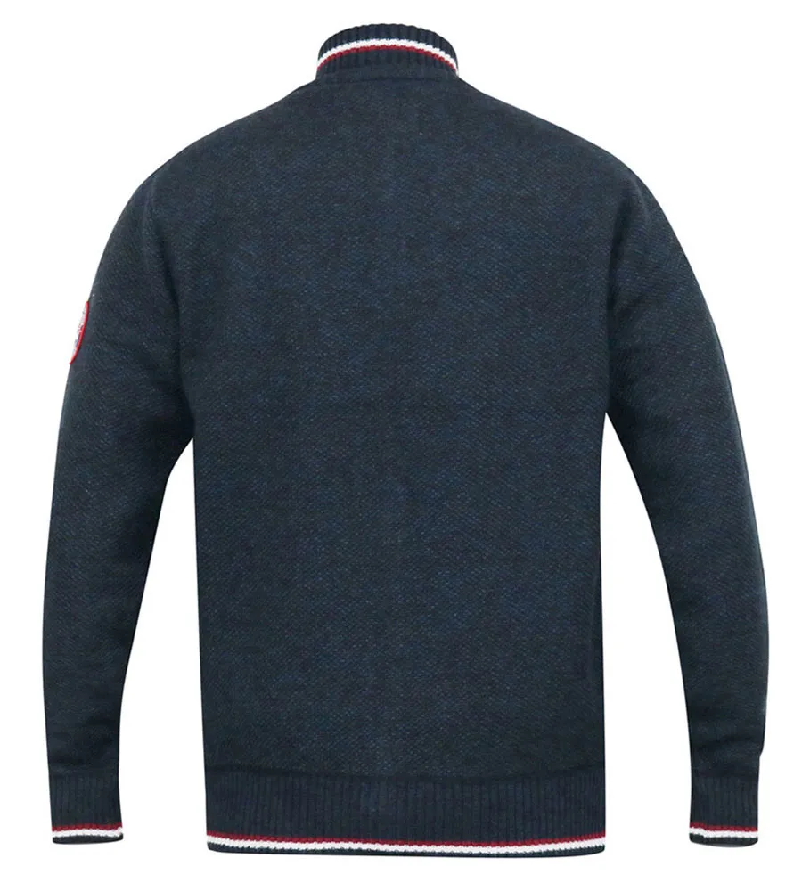 D555 Tall Mens Navy Knitted Zip Through Sweater With Lining (ABERDARE 1)