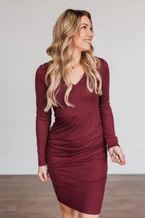 Divine Life Long Sleeve Dress- Wine