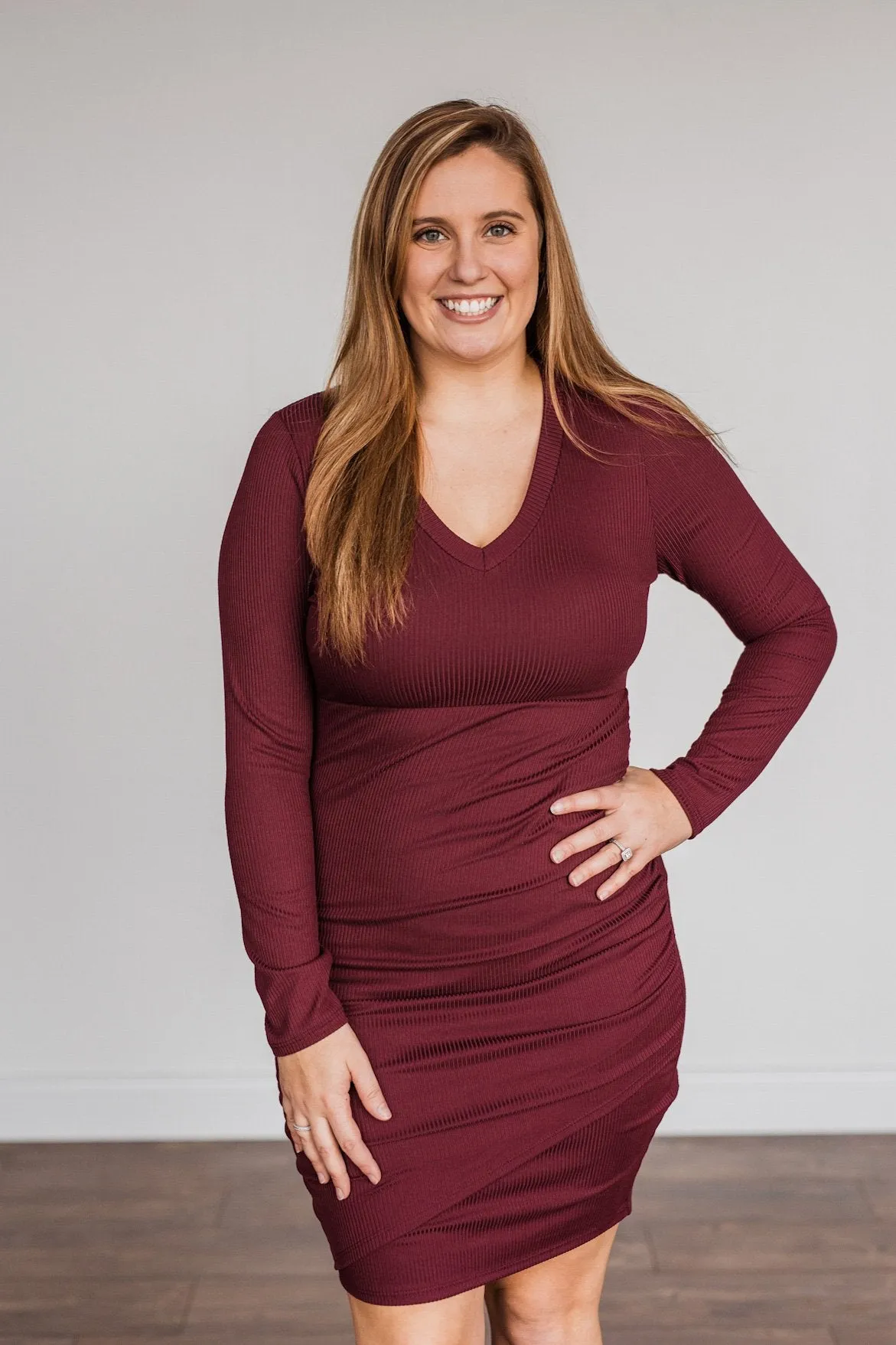 Divine Life Long Sleeve Dress- Wine