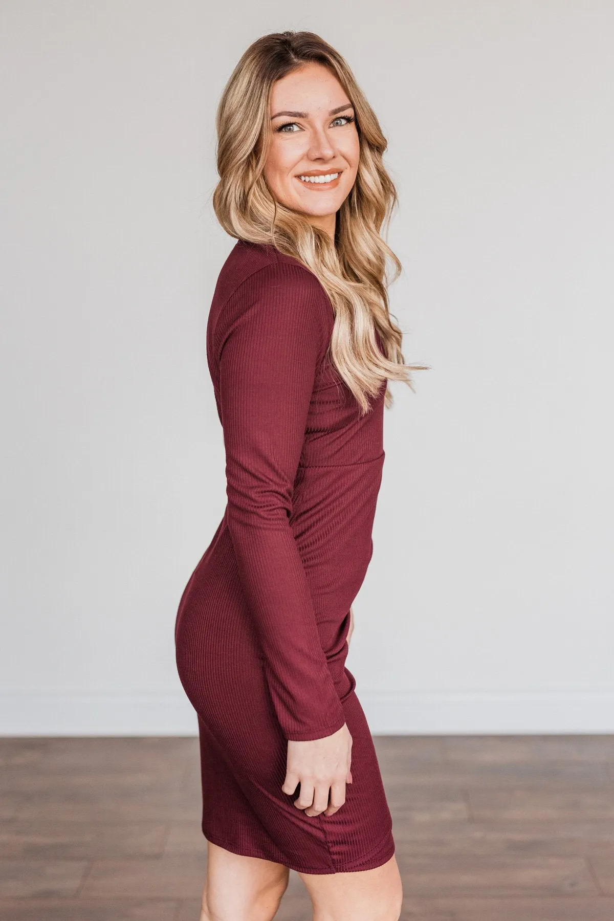 Divine Life Long Sleeve Dress- Wine