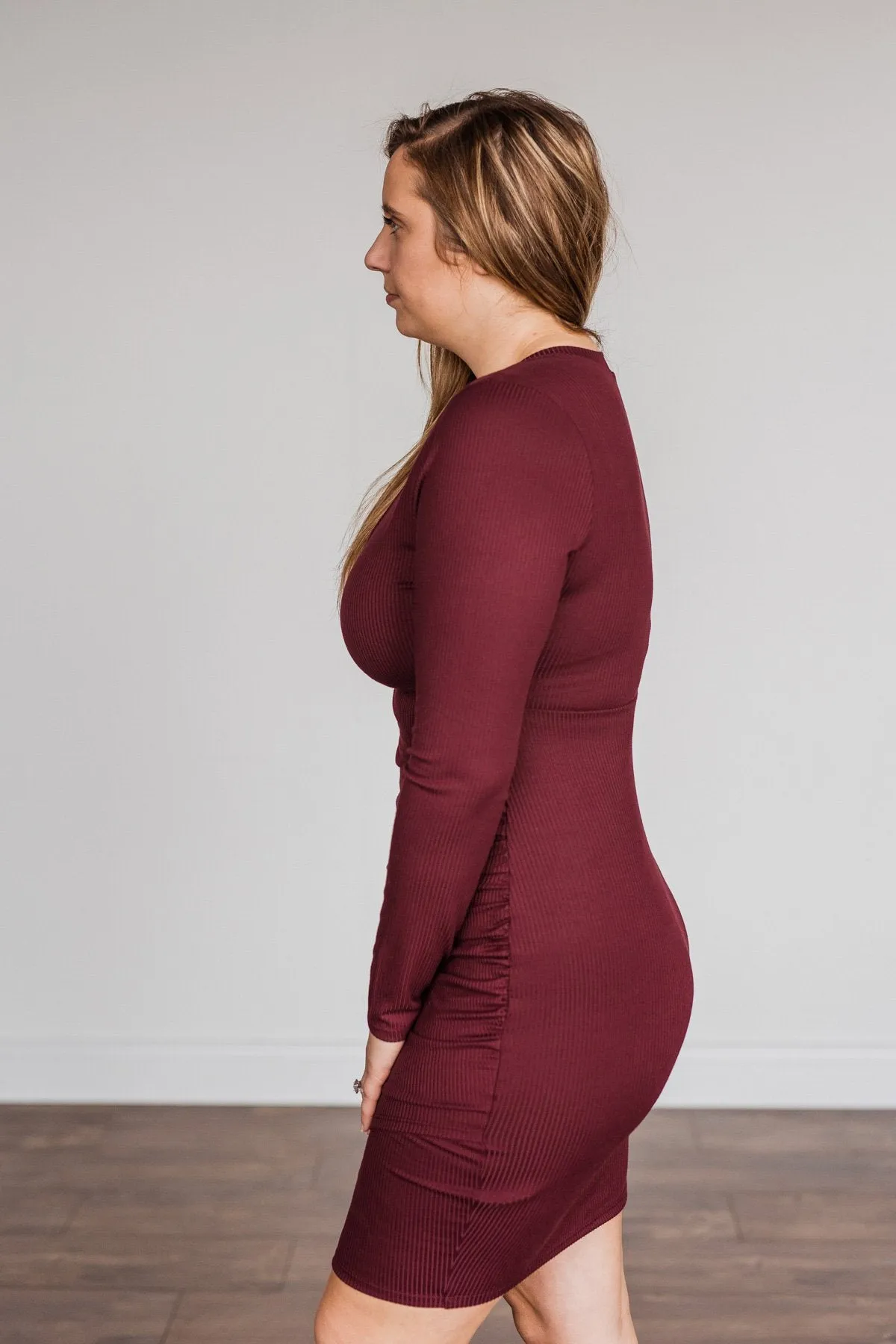 Divine Life Long Sleeve Dress- Wine