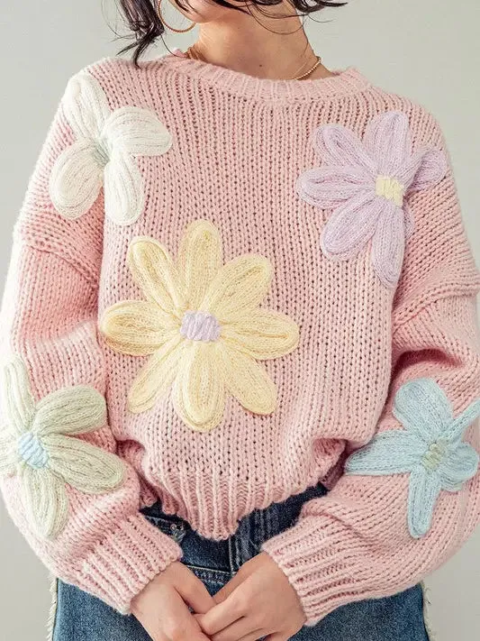 Embroidered Daisy Floral Oversized Sweater