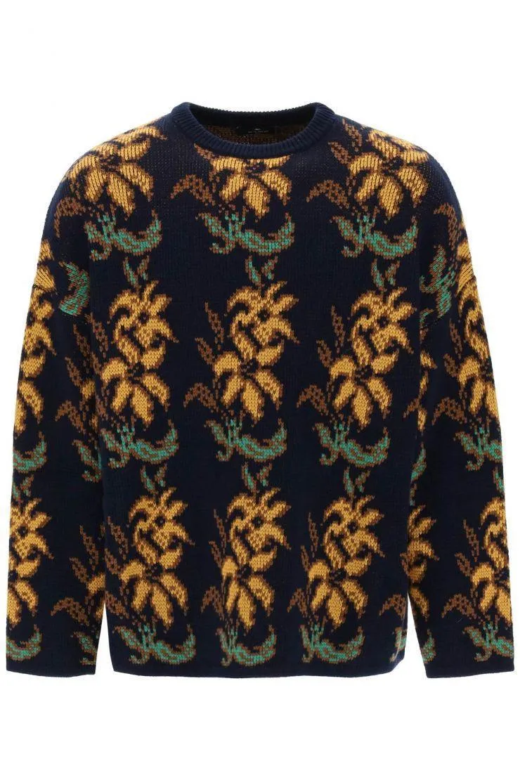 ETRO  |Crew Neck Flower Patterns Wool U-Neck Long Sleeves Logo