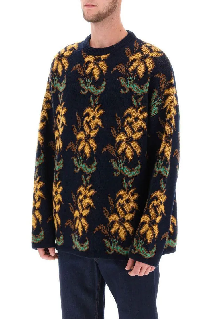 ETRO  |Crew Neck Flower Patterns Wool U-Neck Long Sleeves Logo