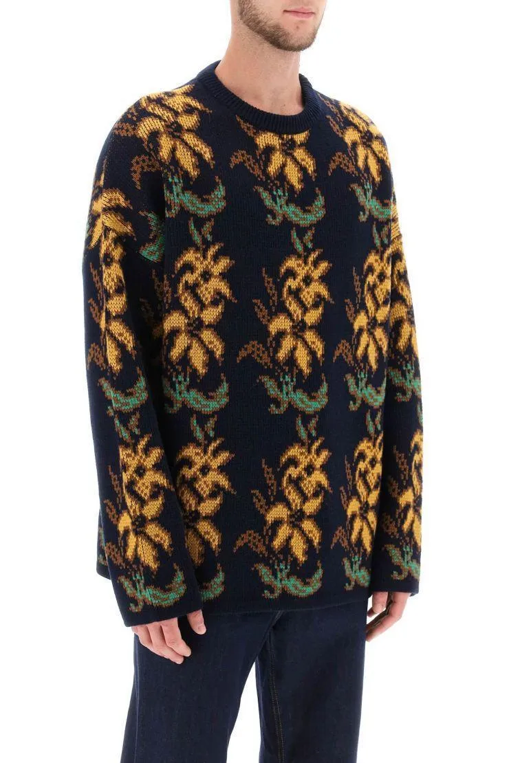 ETRO  |Crew Neck Flower Patterns Wool U-Neck Long Sleeves Logo