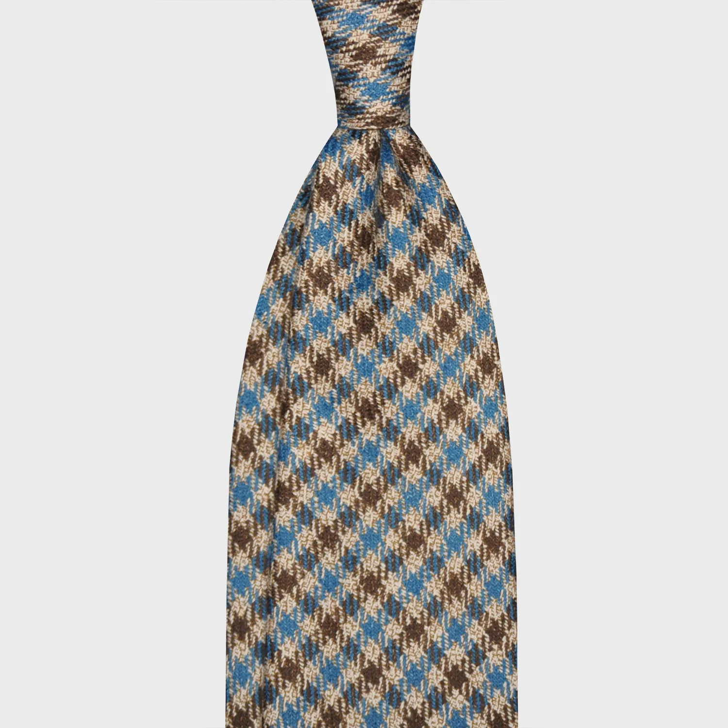 F.Marino Checks Flannel Wool Tie 3 Folds Cyan