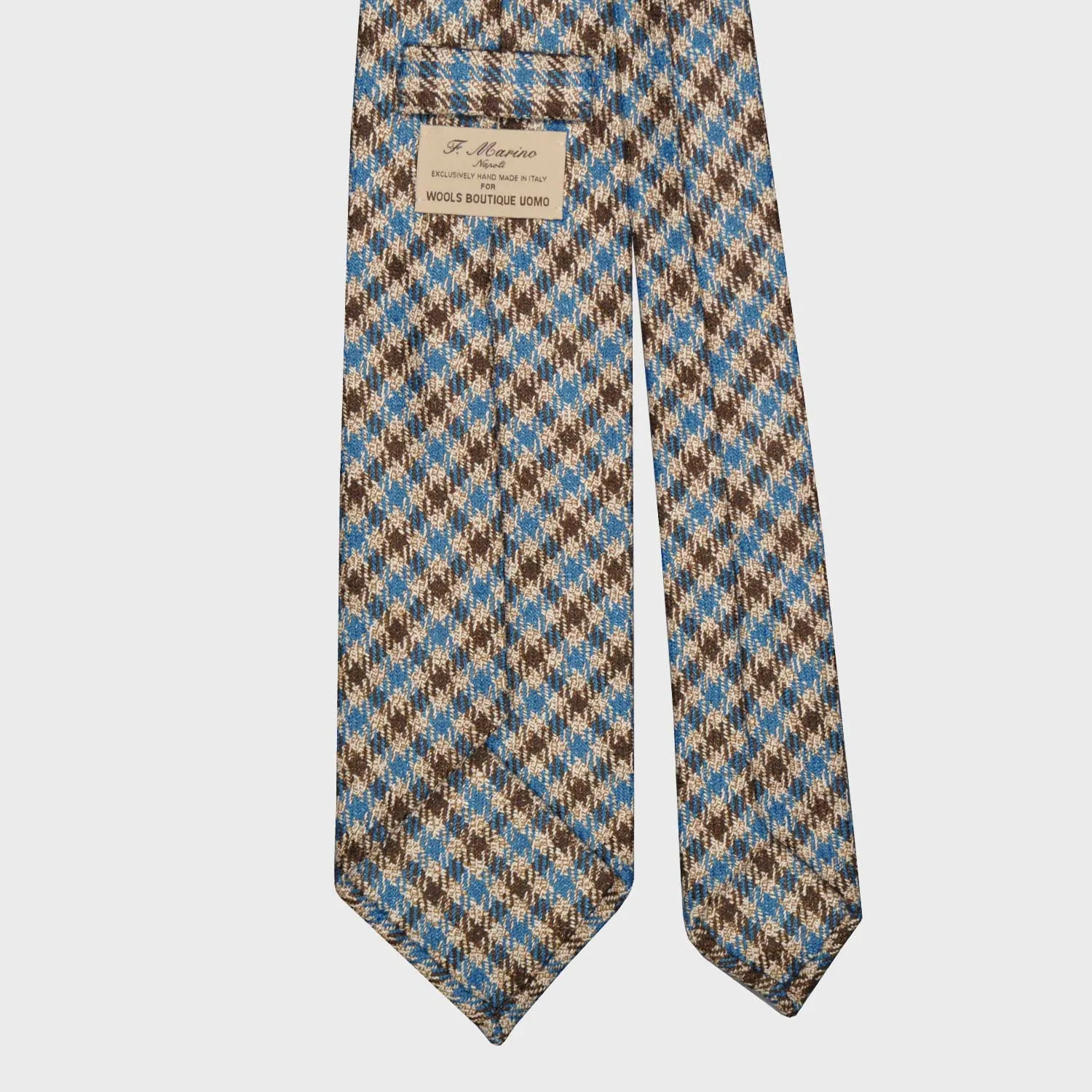 F.Marino Checks Flannel Wool Tie 3 Folds Cyan