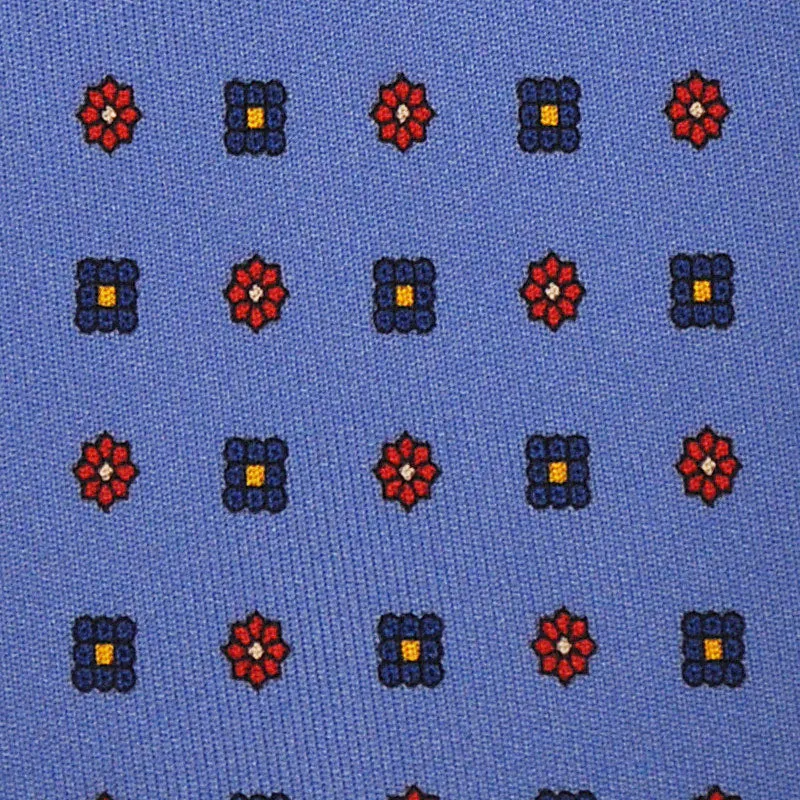 F.Marino Handmade Silk Tie 3-Fold Micro Daisy Diamonds | Light Blu